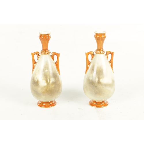 53 - A FINE PAIR OF ROYAL WORCESTER CABINET VASES PAINTED BY JAMES STINTON the ovoid bodies finely painte... 