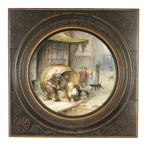 73 - A LARGE LATE 19TH CENTURY PORCELAIN PLAQUE SIGNED LUDOVICI of circular form depicting children playi... 