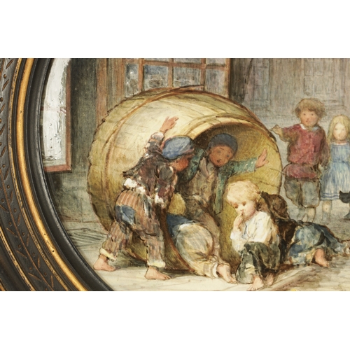 73 - A LARGE LATE 19TH CENTURY PORCELAIN PLAQUE SIGNED LUDOVICI of circular form depicting children playi... 