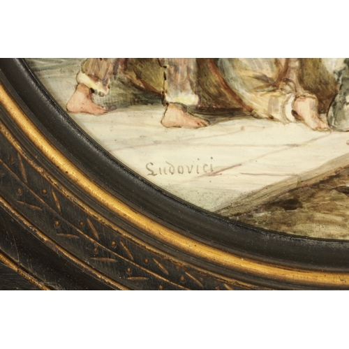 73 - A LARGE LATE 19TH CENTURY PORCELAIN PLAQUE SIGNED LUDOVICI of circular form depicting children playi... 