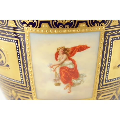 76 - A LARGE ROYAL VIENNA PORCELAIN LIDDED TWO-HANDLED VASE the Royal blue ground with gilt decoration an... 