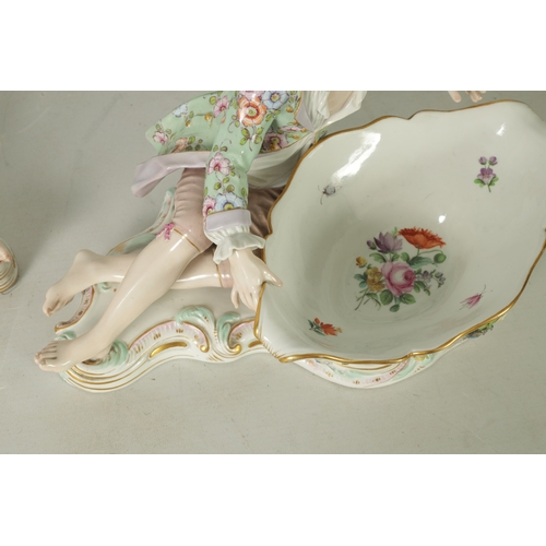 85 - A PAIR OF LATE 19TH CENTURY MEISSEN PORCELAIN FIGURAL SWEETMEAT DISHES depicting young lovers holdin... 