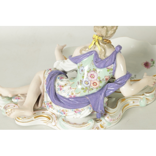 85 - A PAIR OF LATE 19TH CENTURY MEISSEN PORCELAIN FIGURAL SWEETMEAT DISHES depicting young lovers holdin... 