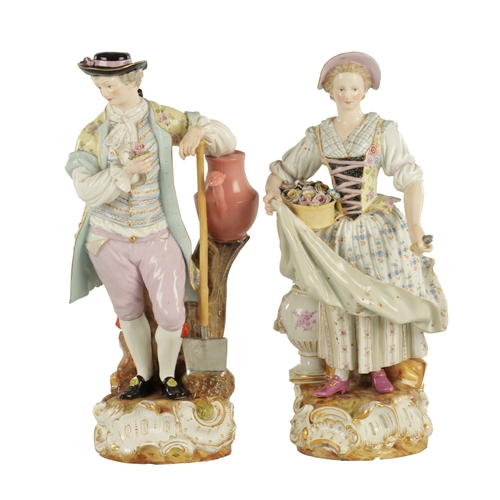 90 - A LARGE PAIR OF 19TH CENTURY MEISSEN PORCELAIN FIGURES modelled as a Lady and Gentleman flower picki... 