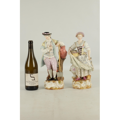 90 - A LARGE PAIR OF 19TH CENTURY MEISSEN PORCELAIN FIGURES modelled as a Lady and Gentleman flower picki... 