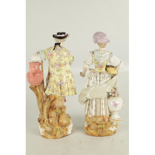 90 - A LARGE PAIR OF 19TH CENTURY MEISSEN PORCELAIN FIGURES modelled as a Lady and Gentleman flower picki... 