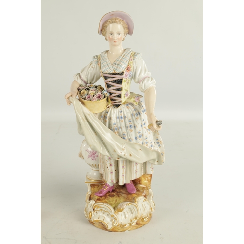 90 - A LARGE PAIR OF 19TH CENTURY MEISSEN PORCELAIN FIGURES modelled as a Lady and Gentleman flower picki... 