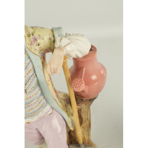 90 - A LARGE PAIR OF 19TH CENTURY MEISSEN PORCELAIN FIGURES modelled as a Lady and Gentleman flower picki... 