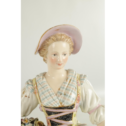 90 - A LARGE PAIR OF 19TH CENTURY MEISSEN PORCELAIN FIGURES modelled as a Lady and Gentleman flower picki... 