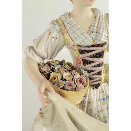 90 - A LARGE PAIR OF 19TH CENTURY MEISSEN PORCELAIN FIGURES modelled as a Lady and Gentleman flower picki... 