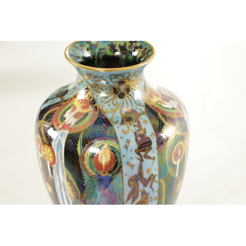 93 - A GOOD EARLY 20TH CENTURY WEDGWOOD FAIRYLAND LUSTRE “CANDLEMAS” DESIGN CABINET VASE BY DAISY MAKEIG ... 