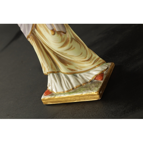 97 - A SET OF FOUR DRESDEN CLASSICAL MAIDEN FIGURES brightly coloured and stamped beneath. (24cm high and... 