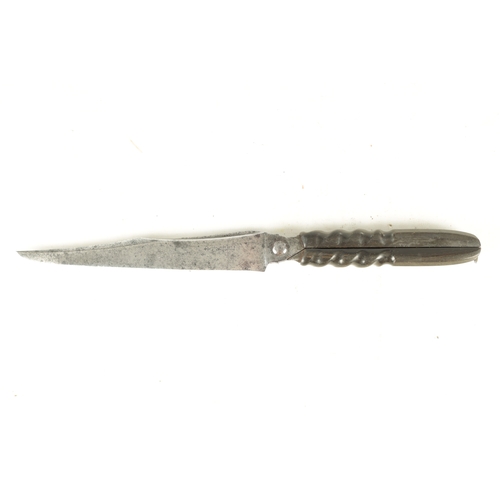 530 - A MID 19TH CENTURY FRENCH DISSECTION SCISSOR KNIFE with two steel shear blades and a sprung carved d... 