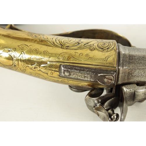 536 - AN UNUSUAL LATE 18TH CENTURY FLINTLOCK SPORTING GUN WITH BRASS STOCK having a 34