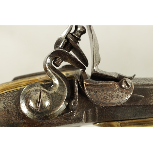 536 - AN UNUSUAL LATE 18TH CENTURY FLINTLOCK SPORTING GUN WITH BRASS STOCK having a 34