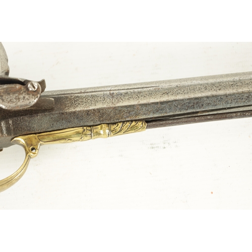 536 - AN UNUSUAL LATE 18TH CENTURY FLINTLOCK SPORTING GUN WITH BRASS STOCK having a 34