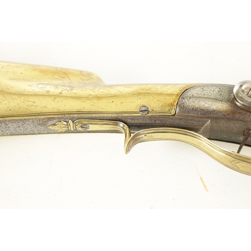 536 - AN UNUSUAL LATE 18TH CENTURY FLINTLOCK SPORTING GUN WITH BRASS STOCK having a 34