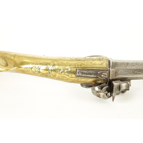 536 - AN UNUSUAL LATE 18TH CENTURY FLINTLOCK SPORTING GUN WITH BRASS STOCK having a 34