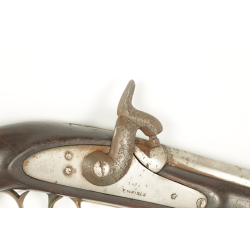 539 - A 19TH CENTURY PERCUSSION PISTOL BY ENFIELD DATED 1858 with steel barrel having signed flat plate 