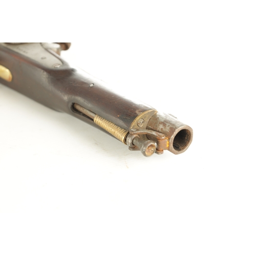 539 - A 19TH CENTURY PERCUSSION PISTOL BY ENFIELD DATED 1858 with steel barrel having signed flat plate 