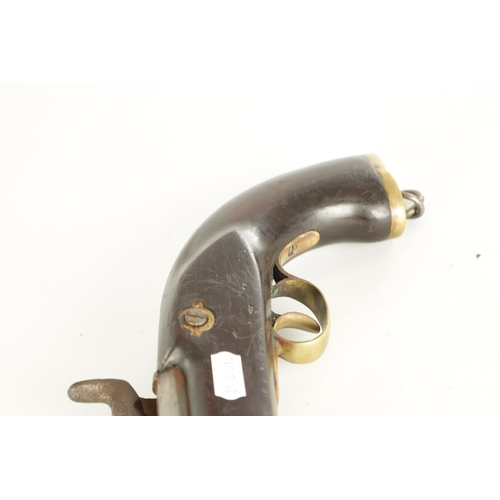 539 - A 19TH CENTURY PERCUSSION PISTOL BY ENFIELD DATED 1858 with steel barrel having signed flat plate 