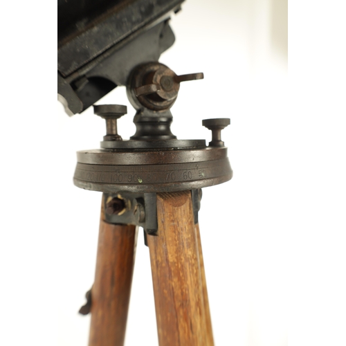 562 - A WORLD WAR I SPOTTER TELESCOPE ON WOOD TRIPOD BASE the adjustable blacked brass double-draw barrel,... 