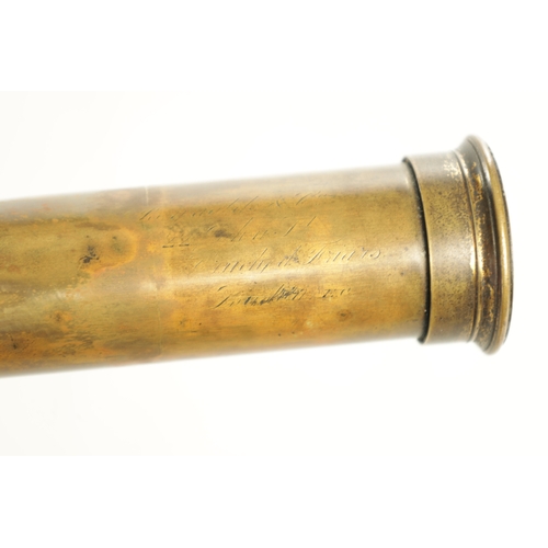 563 - A 19TH CENTURY LEATHER BAND SINGLE DRAW BRASS OFFICER'S TELESCOPE with extending lens shade and indi... 