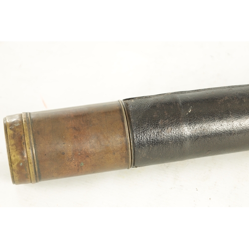 563 - A 19TH CENTURY LEATHER BAND SINGLE DRAW BRASS OFFICER'S TELESCOPE with extending lens shade and indi... 