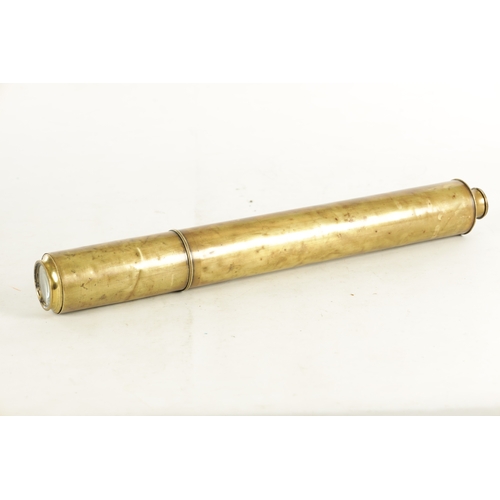 566 - A 19TH CENTURY BRASS-CASED SINGLE-DRAW OFFICER'S TELESCOPE. with extending barrel shade (52cm length... 