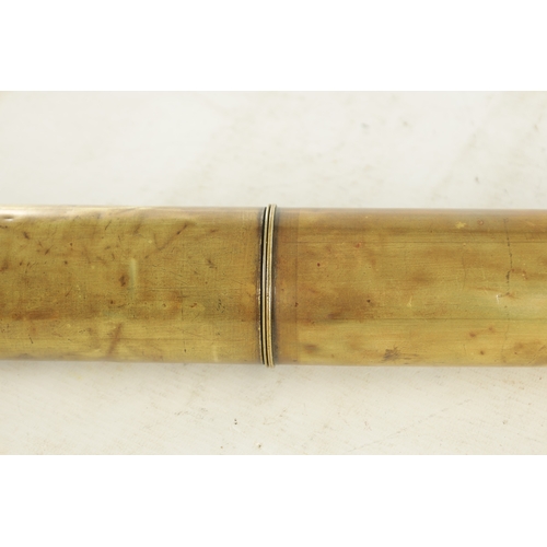 566 - A 19TH CENTURY BRASS-CASED SINGLE-DRAW OFFICER'S TELESCOPE. with extending barrel shade (52cm length... 