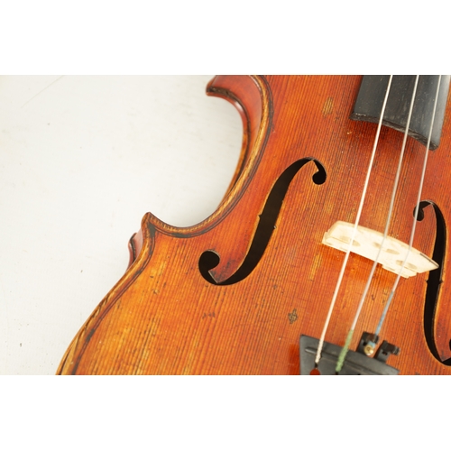 567 - AN INTERESTING ANTIQUE VIOLIN IN A PAXMAN CASE WITH THREE BOWS having a two-piece fiddle back - leng... 