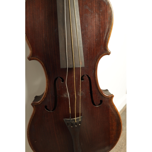 568 - A 19TH CENTURY INLAID MAHOGANY CHILDS CELLO with one piece back, length of back 54cm (59cm overall )