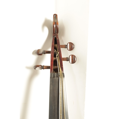 568 - A 19TH CENTURY INLAID MAHOGANY CHILDS CELLO with one piece back, length of back 54cm (59cm overall )