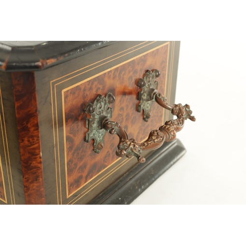 576 - A GOOD 19TH CENTURY SWISS MUSIC BOX PLAYING SIX TUNES the burr wood and ebonised case with mother of... 