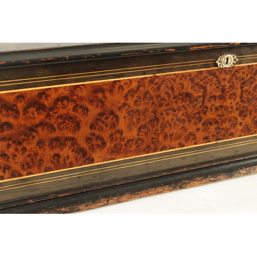 576 - A GOOD 19TH CENTURY SWISS MUSIC BOX PLAYING SIX TUNES the burr wood and ebonised case with mother of... 