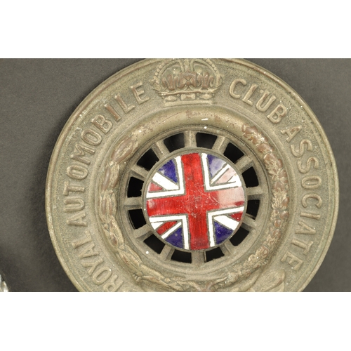 582 - A COLLECTION OF THREE VINTAGE RAC CAR BADGES two with enamel centres. (3)