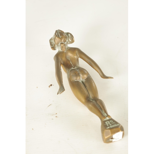 588 - TWO EARLY 20TH CENTURY CAR MASCOTS, the bronze mascot modelled as a semi-nude lady with impressed 'R... 