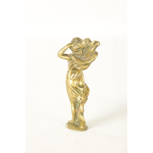 588 - TWO EARLY 20TH CENTURY CAR MASCOTS, the bronze mascot modelled as a semi-nude lady with impressed 'R... 