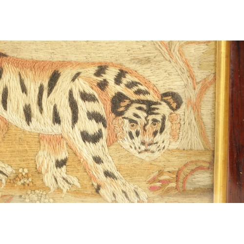 605 - A GOOD 19TH CENTURY EMBROIDERED WOOL WORK PICTURE OF A TIGER after a mezzotint by John Murphy who co... 