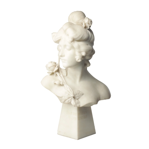 608 - SAUL FANFANI (1856 - 1919) AN ART NOUVEAU CARVED CARRARA MARBLE BUST ENTITLED “PAS DE ROSES SANS EPI... 