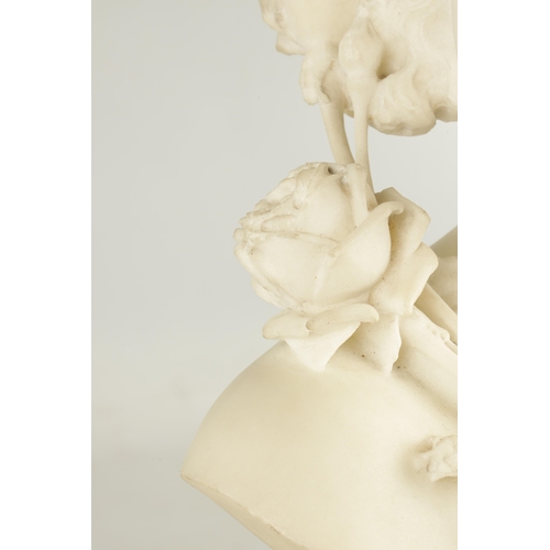 608 - SAUL FANFANI (1856 - 1919) AN ART NOUVEAU CARVED CARRARA MARBLE BUST ENTITLED “PAS DE ROSES SANS EPI... 