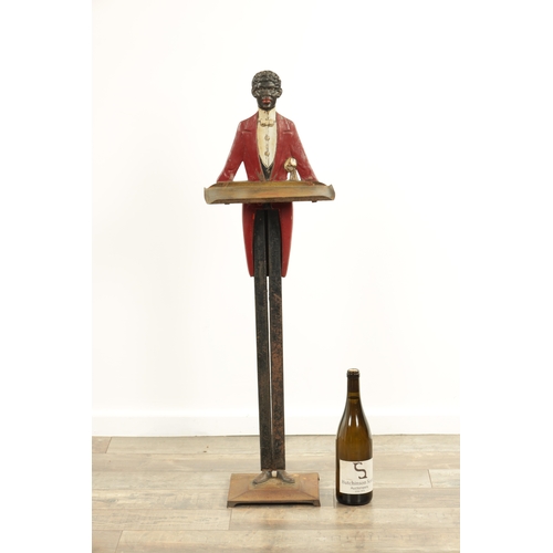 611 - A 19TH CENTURY PAINTED CAST IRON STANDING DUMB WAITER on chamfered square plinth base (94cm high)