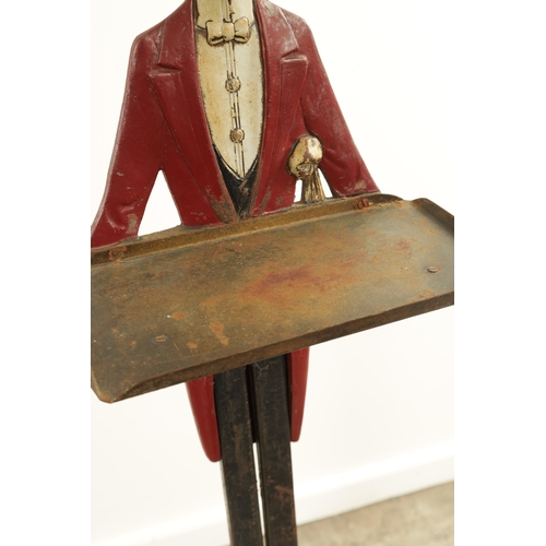 611 - A 19TH CENTURY PAINTED CAST IRON STANDING DUMB WAITER on chamfered square plinth base (94cm high)