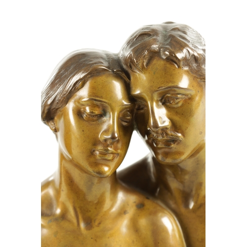 613 - ADOLF JOSEF POHL (1872-1930) AN ARTS AND CRAFTS TWO COLOUR PATINATED BRONZE SCULPTURE L'AMOUR depict... 