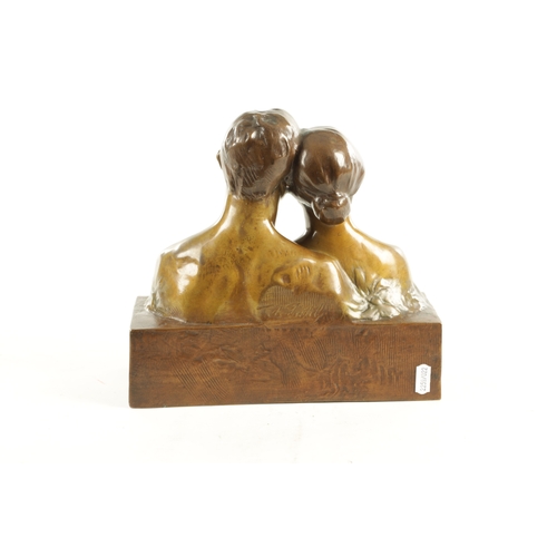 613 - ADOLF JOSEF POHL (1872-1930) AN ARTS AND CRAFTS TWO COLOUR PATINATED BRONZE SCULPTURE L'AMOUR depict... 