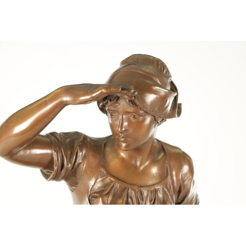 614 - EUGENE MARIOTON (1854-1933) A 19TH CENTURY FRENCH BRONZE SCULPTURE depicting a working girl looking ... 