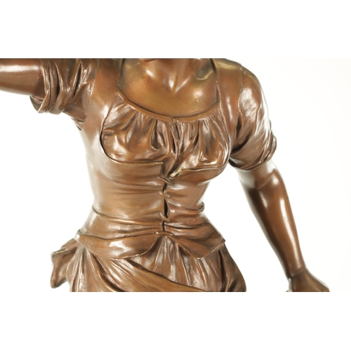 614 - EUGENE MARIOTON (1854-1933) A 19TH CENTURY FRENCH BRONZE SCULPTURE depicting a working girl looking ... 