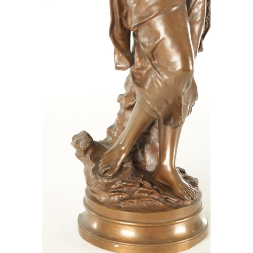 614 - EUGENE MARIOTON (1854-1933) A 19TH CENTURY FRENCH BRONZE SCULPTURE depicting a working girl looking ... 