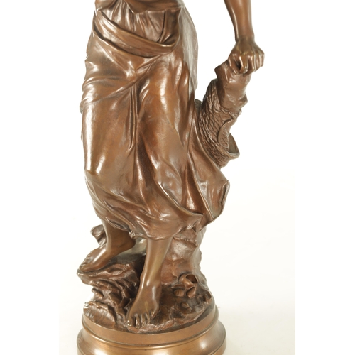 614 - EUGENE MARIOTON (1854-1933) A 19TH CENTURY FRENCH BRONZE SCULPTURE depicting a working girl looking ... 