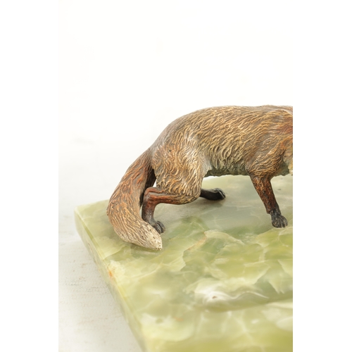 619 - A LATE 19TH/EARLY 20TH CENTURY AUSTRIAN COLD-PAINTED BRONZE DESK TIDY. depicting a fox with raised i... 